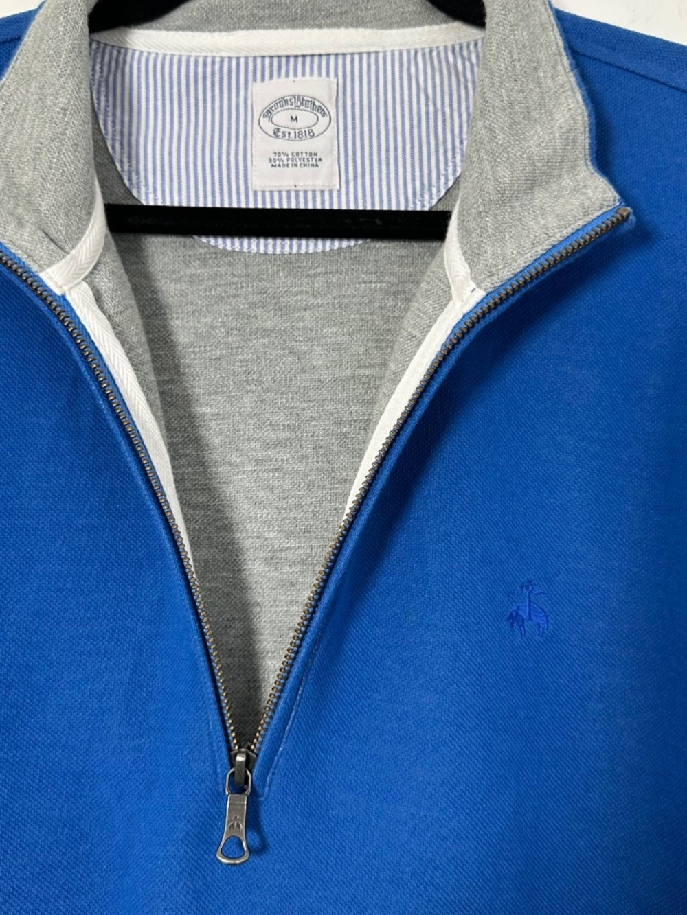 Brooks Brothers Mens Medium Quarter-Zip Sweatshirt Royal Blue Used Great Cond. - Picture 3 of 9